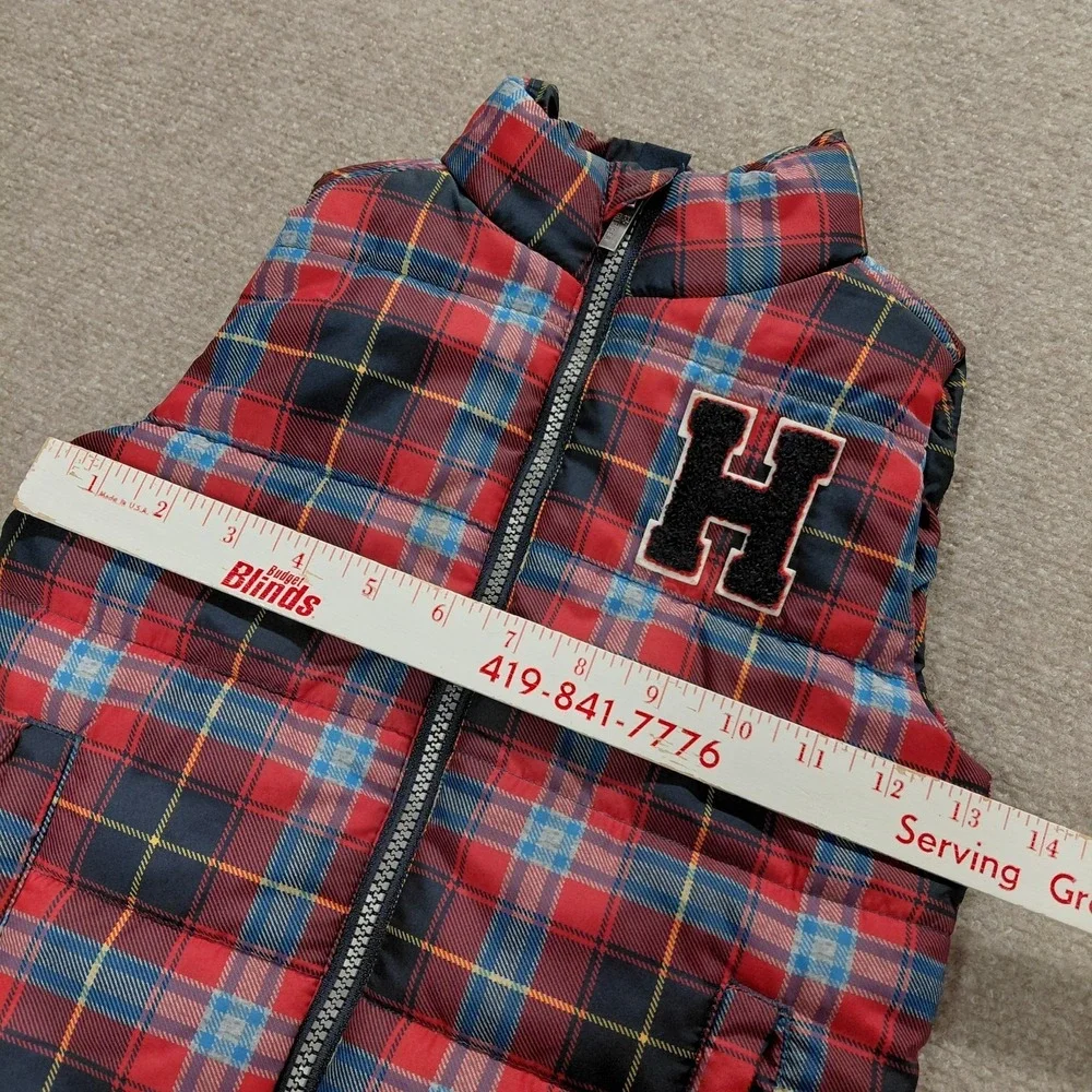 Tommy Hilfiger Puffer Vest Patch Logo Red Blue Plaid Toddler 3T Full Zip Pockets